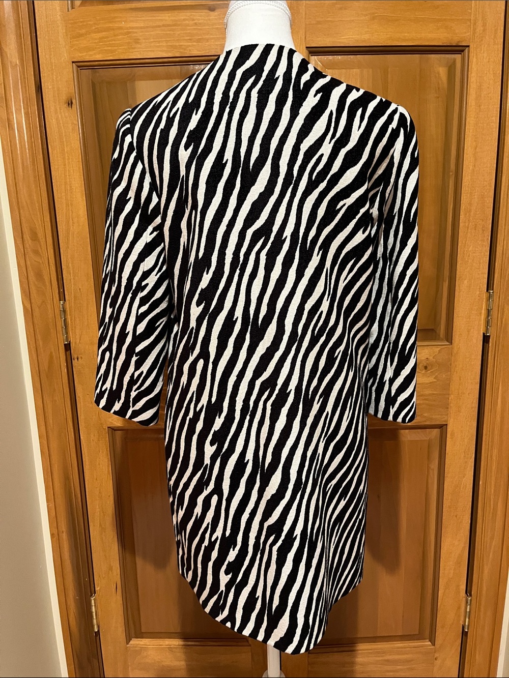 Boston Proper Black and White Zebra-Print Long Coat - Picture 4 of 6